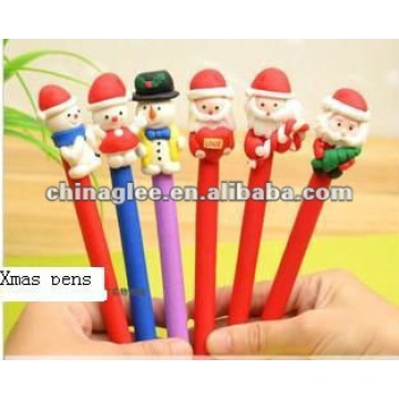 Stylos à bille Noël gros stocks, stylos de Noël, stylos à bille avec le père Noël et bonhomme de neige.